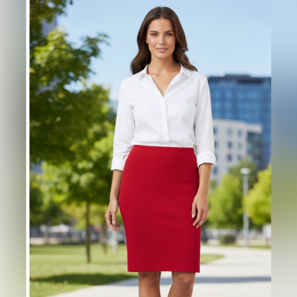 Casual Corner Red Knit Pull On Pencil Skirt Size Medium